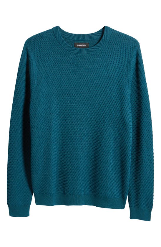 Nordstrom Popcorn Stitch Cotton Blend Crewneck Sweater In Teal Tapestry