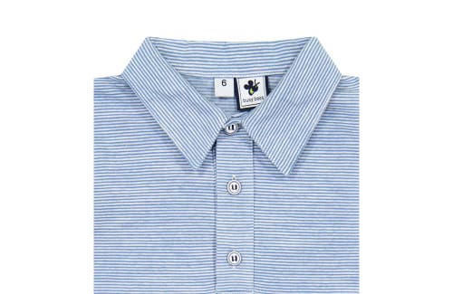 Shop Busy Bees Short Sleeve Polo In Blue Chambray