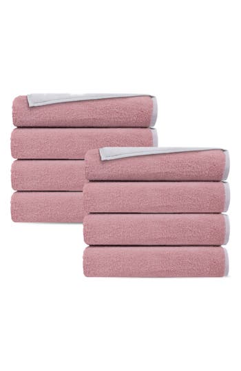 Brooks Brothers Double Face 8-piece Turkish Cotton Hand Towels In White/blush