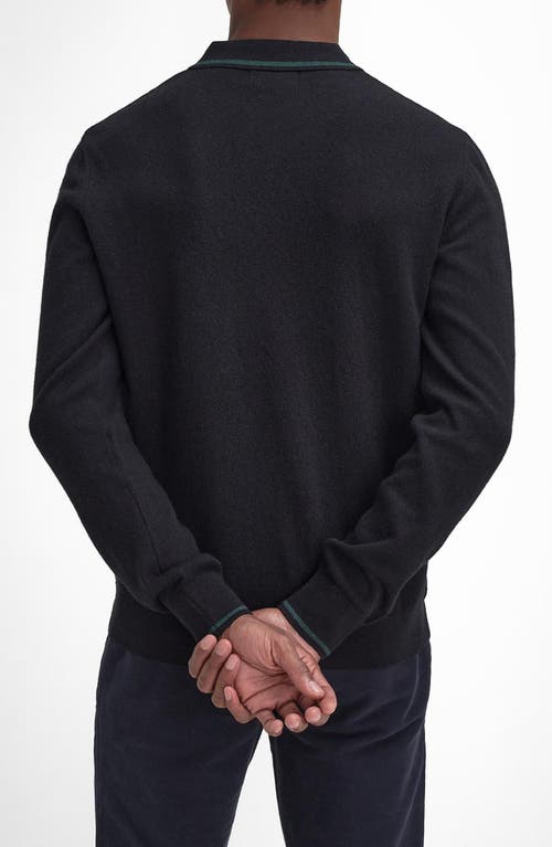 Shop Barbour Nocton Cotton & Wool Long Sleeve Polo In Black