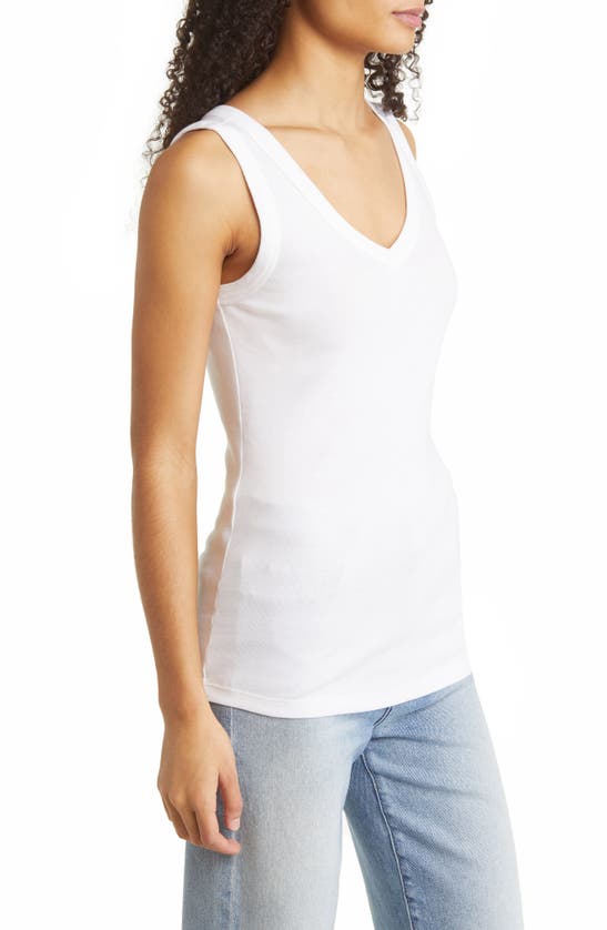 Caslon V-neck Organic Cotton Blend Tank Top In White