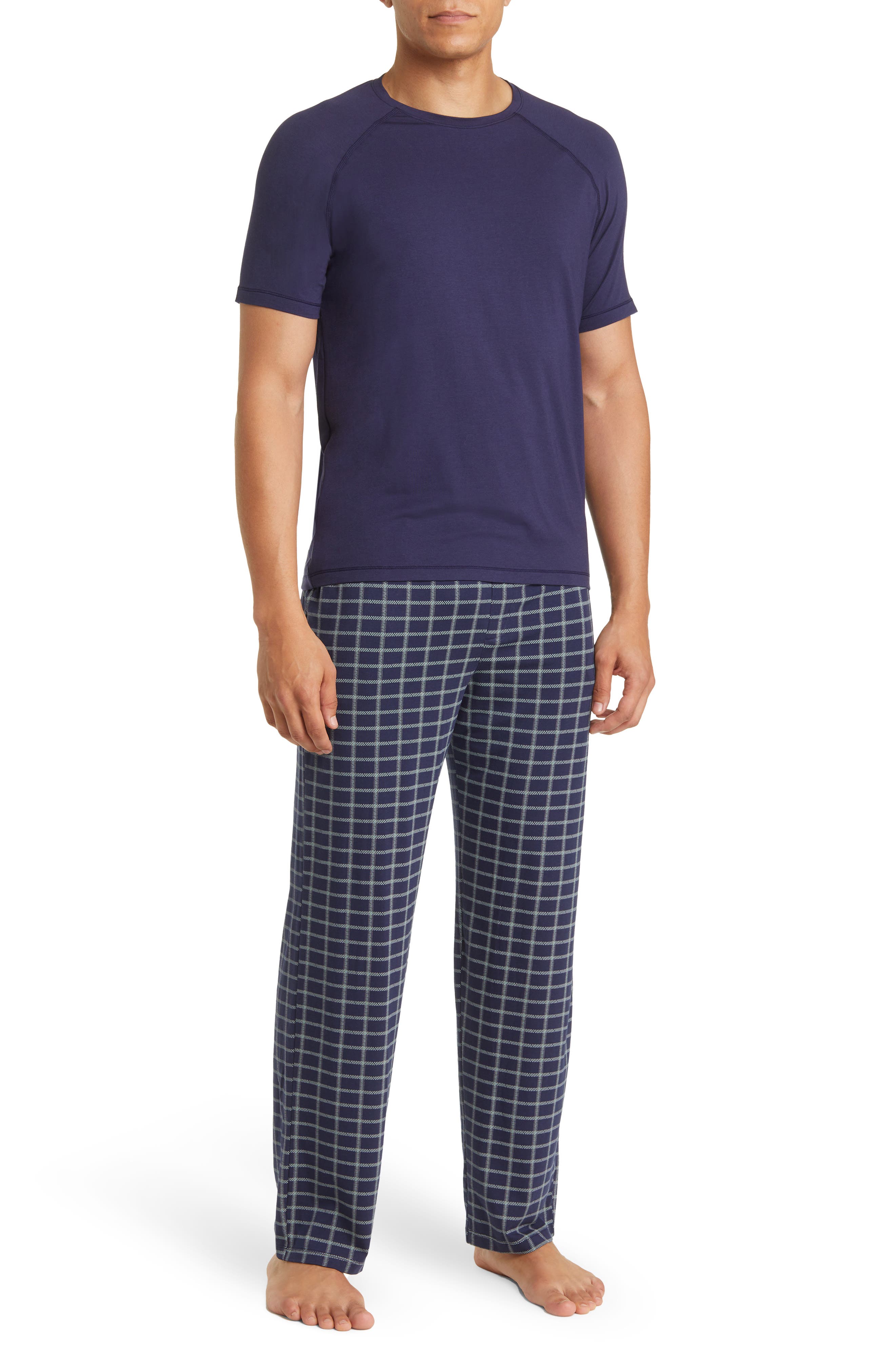 Mens Pyjama Sets Jersey Tee Shorts Crew Neck Pocket Lounge Sleepwear M to XXL 