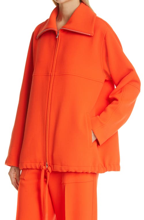 Shop Jil Sander Zip Front Drawstring Hem Wool Jacket In Bright Orange