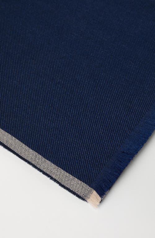 Shop Brunello Cucinelli Wool And Cashmere Diagonal Scarf With Striped Edge In Blue