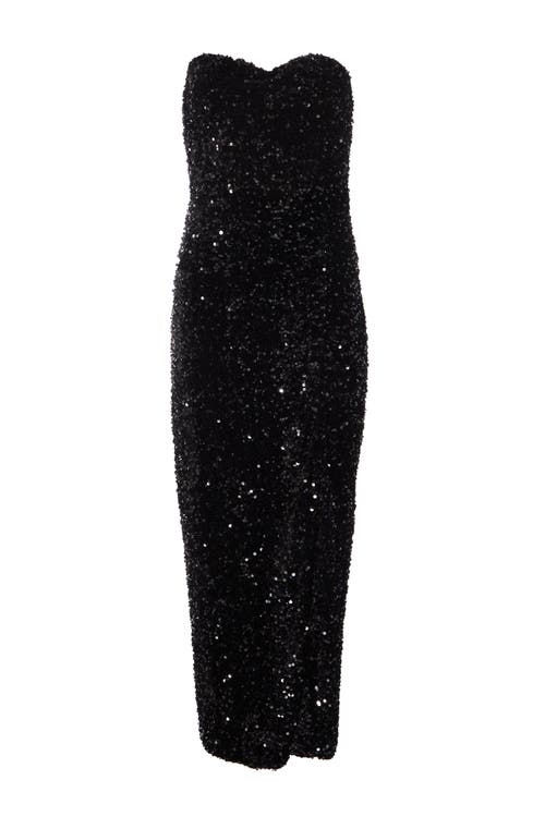 Quiz Sequin Bandeau Sweetheart Bow Back Maxi Dress In Black