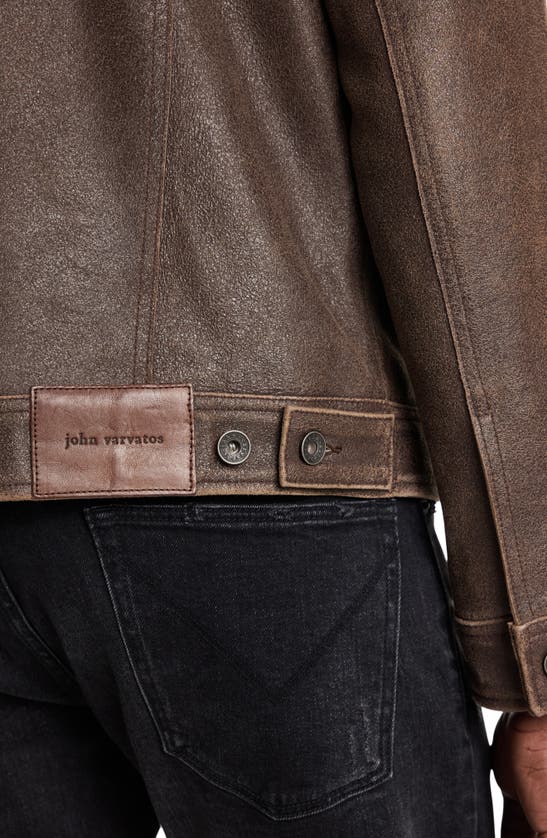 Shop John Varvatos Andrew Distressed Leather Trucker Jacket In Distressed Brown