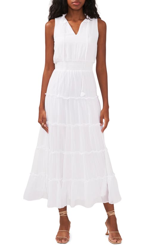 Halogen Floral Tiered Smocked Waist Maxi Dress In White