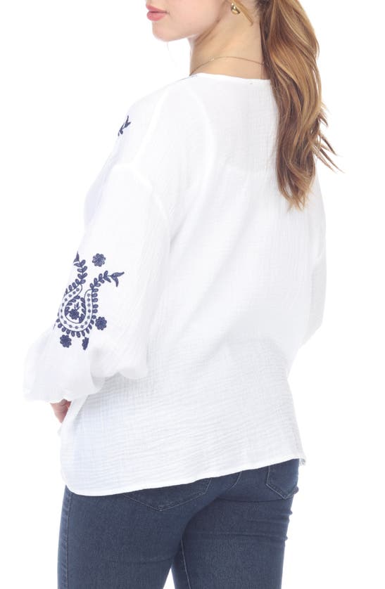 Shop Rain Embroidered Long Sleeve Tunic In White