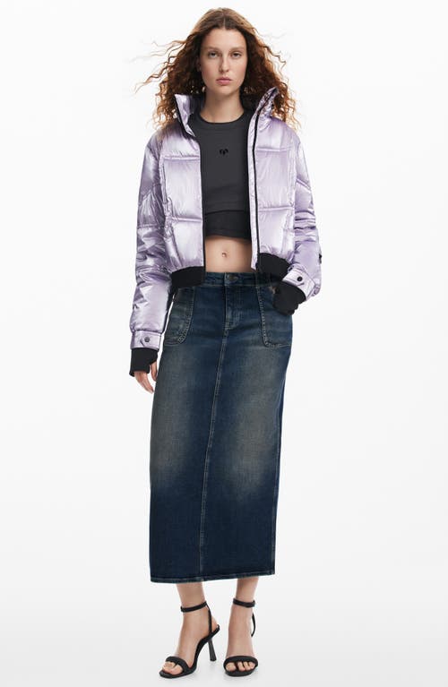 Desigual Metallic Quilted Coat In Purple