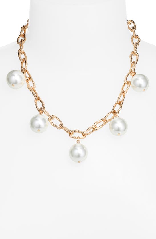 Shop Open Edit Imitation Pearl Curb Chain Necklace In White/ Gold