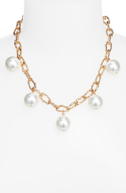Open Edit Imitation Pearl Curb Chain Necklace In White/gold