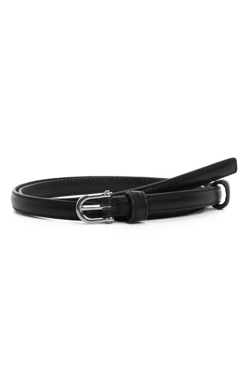 Mango Slim Leather Belt In Black