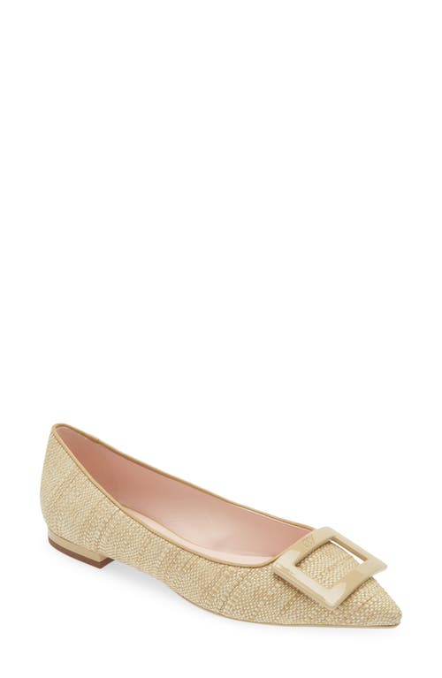 Roger Vivier Gommettine Buckle Pointed Toe Flat Beige at Nordstrom,
