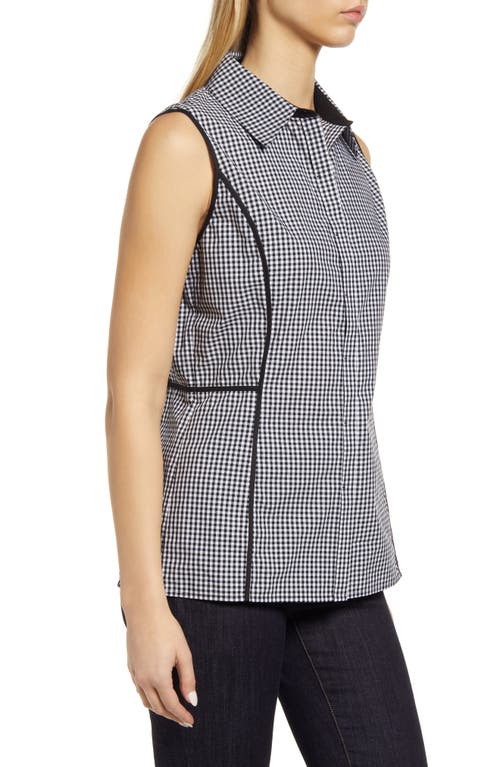 Ming Wang Gingham Collared Sleeveless Top In Black/white