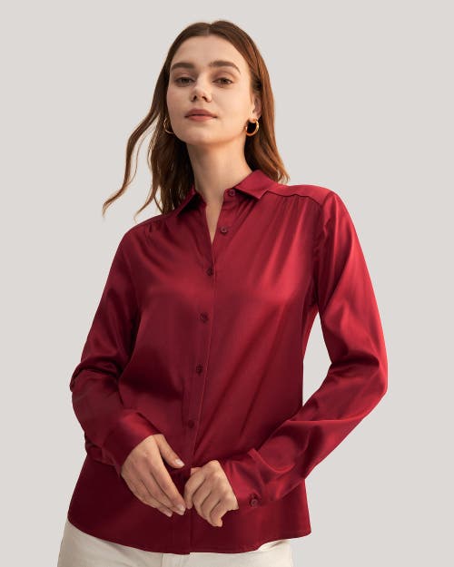 Lilysilk Long Sleeves Collared Silk Blouse In Claret