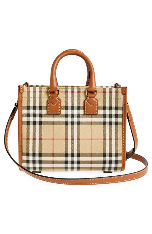 Burberry Womens Freya Mini Coated-canvas Tote Bag In Vintage Check/briar Brown