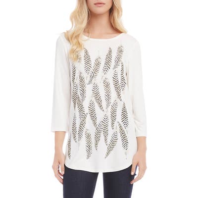 Karen Kane Feather Print Shirttail Tee, Ivory