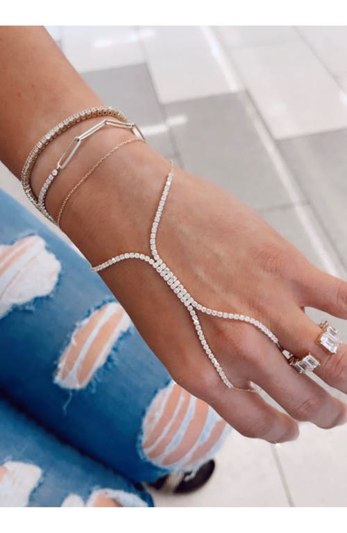 Shymi Cubic Zirconia Tennis Hand Chain In Gold/white Stones