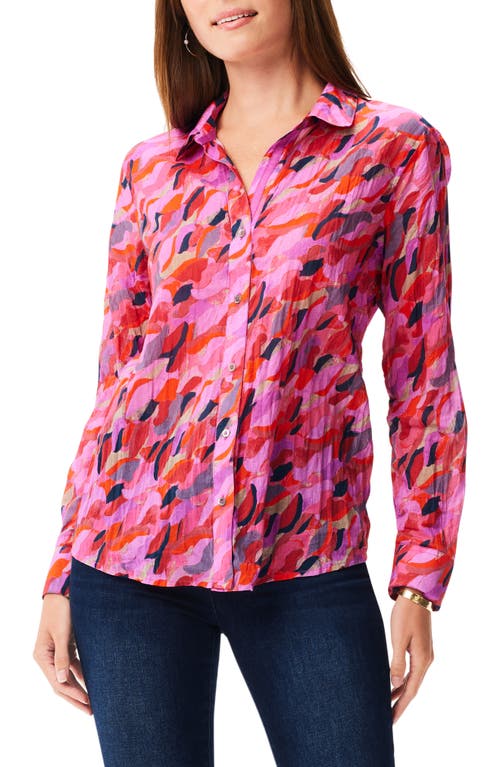 NIC+ZOE Petal Splash Crinkle Button-Up Shirt in Pink Multi