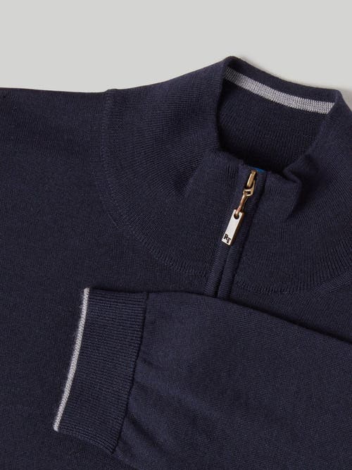 Robert Talbott Eastwood Quarter Zip Sweater In Navy With Gray Tipping