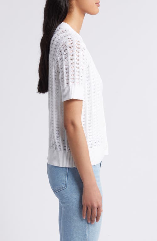 Shop Caslonr Caslon(r) Open Stitch Short Sleeve Cardigan In White