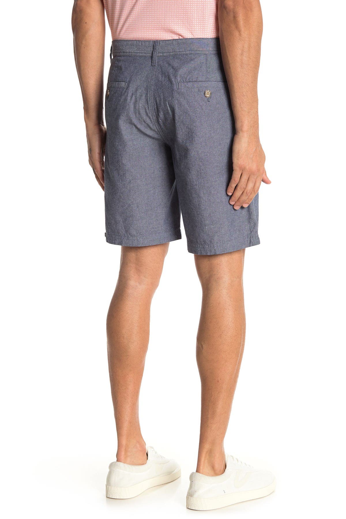 Wallin & Bros Flat Front Chambray Shorts In Dark Blue