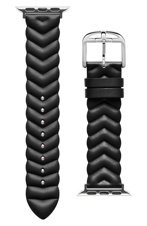 Chevron Leather 20mm Apple Watch Watchband in Black