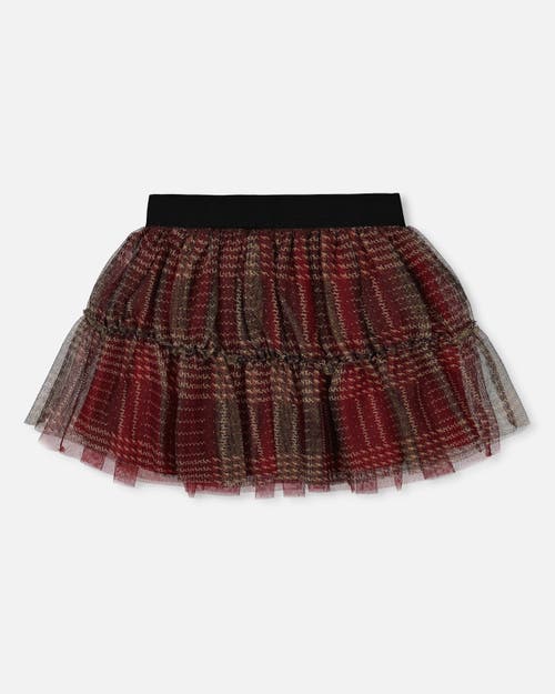 Deux Par Deux Little Girl's Glittering Tulle Skirt Red Plaid In Jester Red