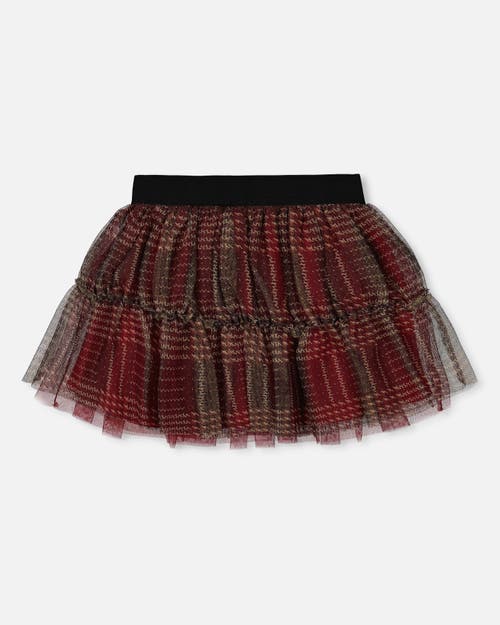 Shop Deux Par Deux Little Girl's Glittering Tulle Skirt Red Plaid In Jester Red