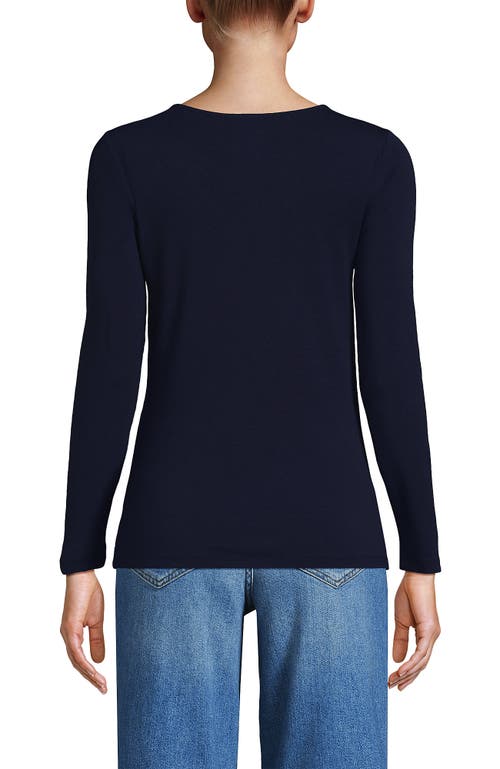 Shop Lands' End Long Sleeve Lightweight Tie Front Top In Deep Sea Navy