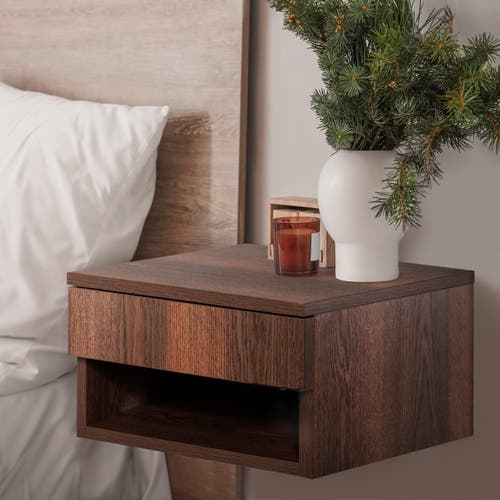 Jonathan Y Ettore Mid-century Modern Floating Wall Mounted Nightstand With Soft-close Drawer And Cab In Dark Brown
