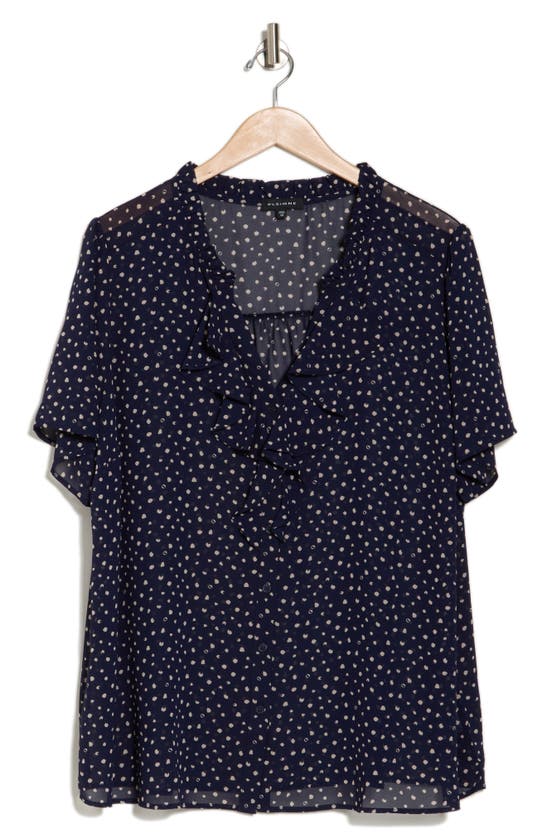 Pleione Printed Flutter Sleeve Blouse In Blue