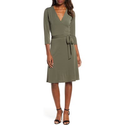 Leota Print Jersey Faux Wrap Dress, Green