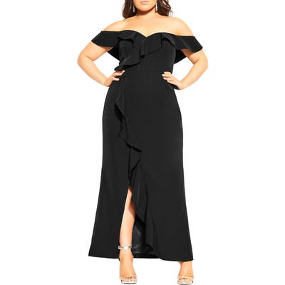 Plus Size City Chic Savannah Off The Shoulder Gown, Black