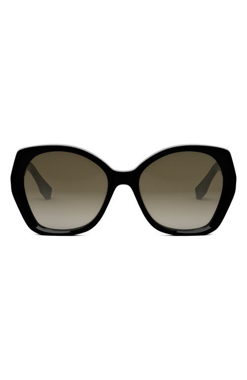'Fendi Lettering 57mm Gradient Butterfly Sunglasses in Shiny Black /Gradient Brown at Nordstrom