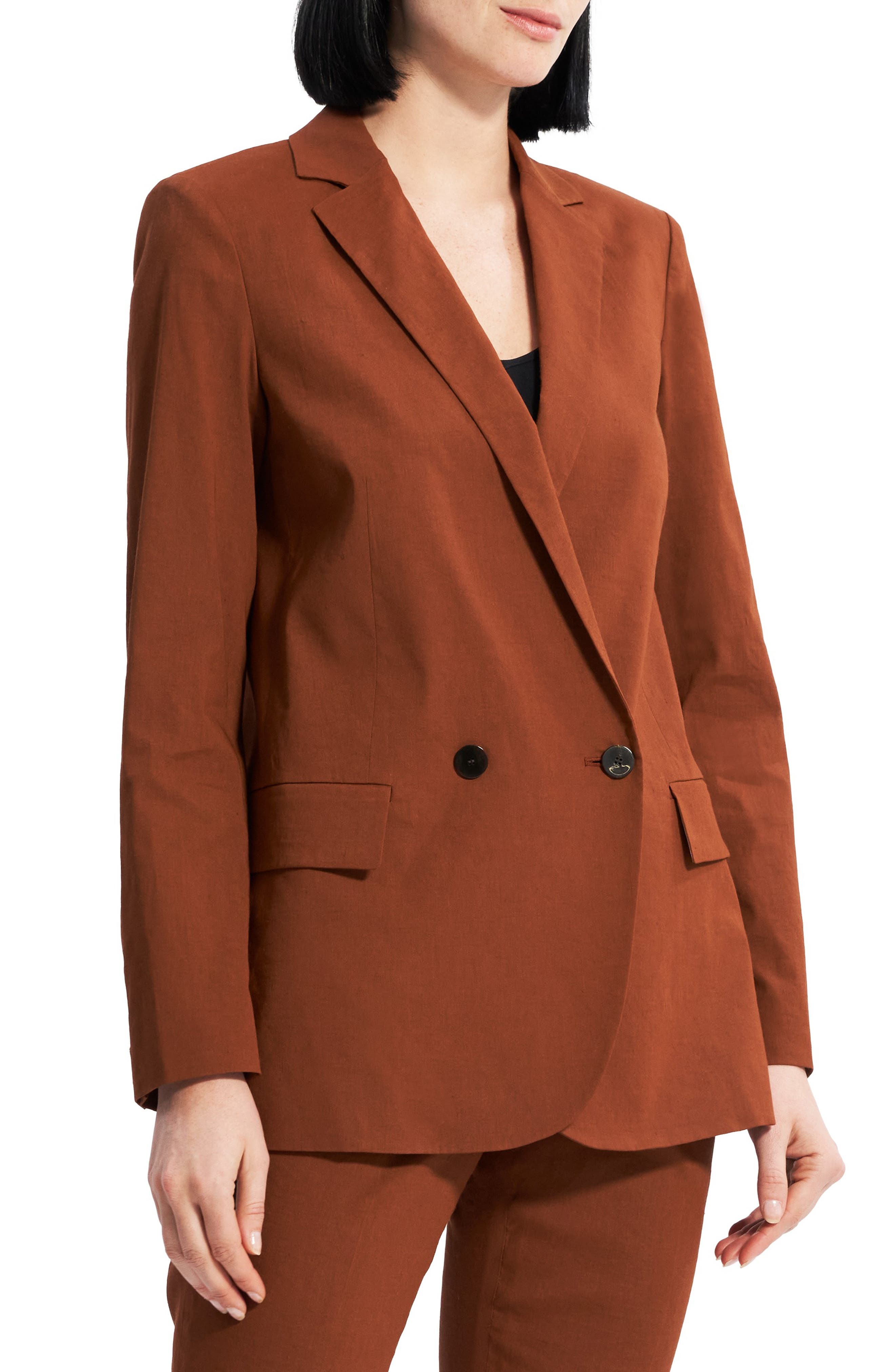 Theory Double-breasted Wool Blazer in Brown Natural Womens Jackets Theory Jackets 