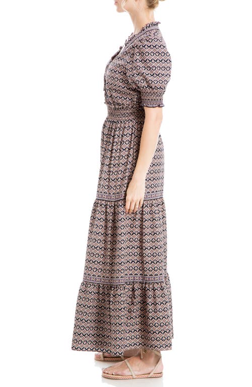 Max Studio Smocked Flutter Sleeve Maxi Dress In Black Floral
