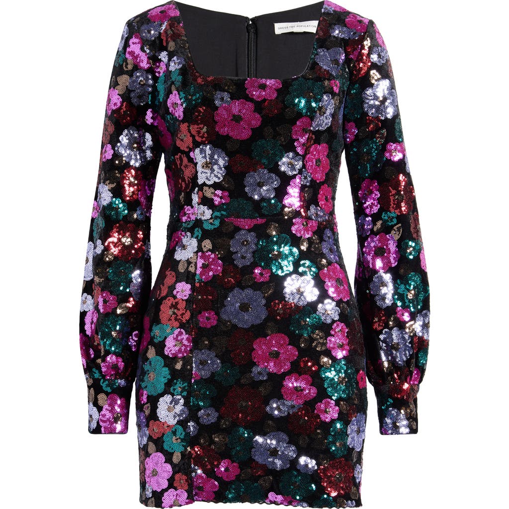 DRESS THE POPULATION DRESS THE POPULATION ELVIE BEADED LONG SLEEVE MINIDRESS