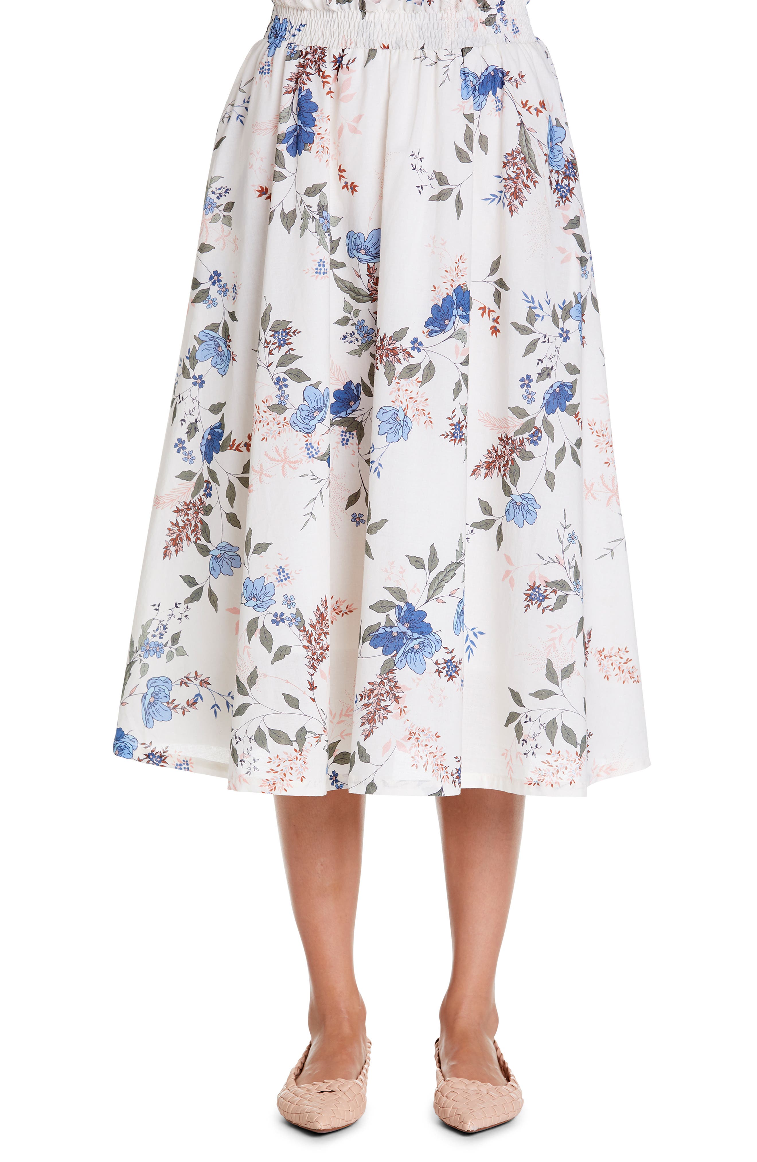 smocked waist midi skirt