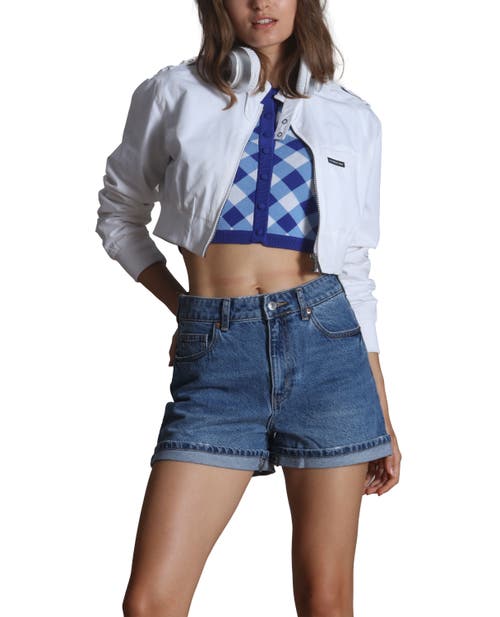 Members Only Mini Cropped Racer Jacket In White