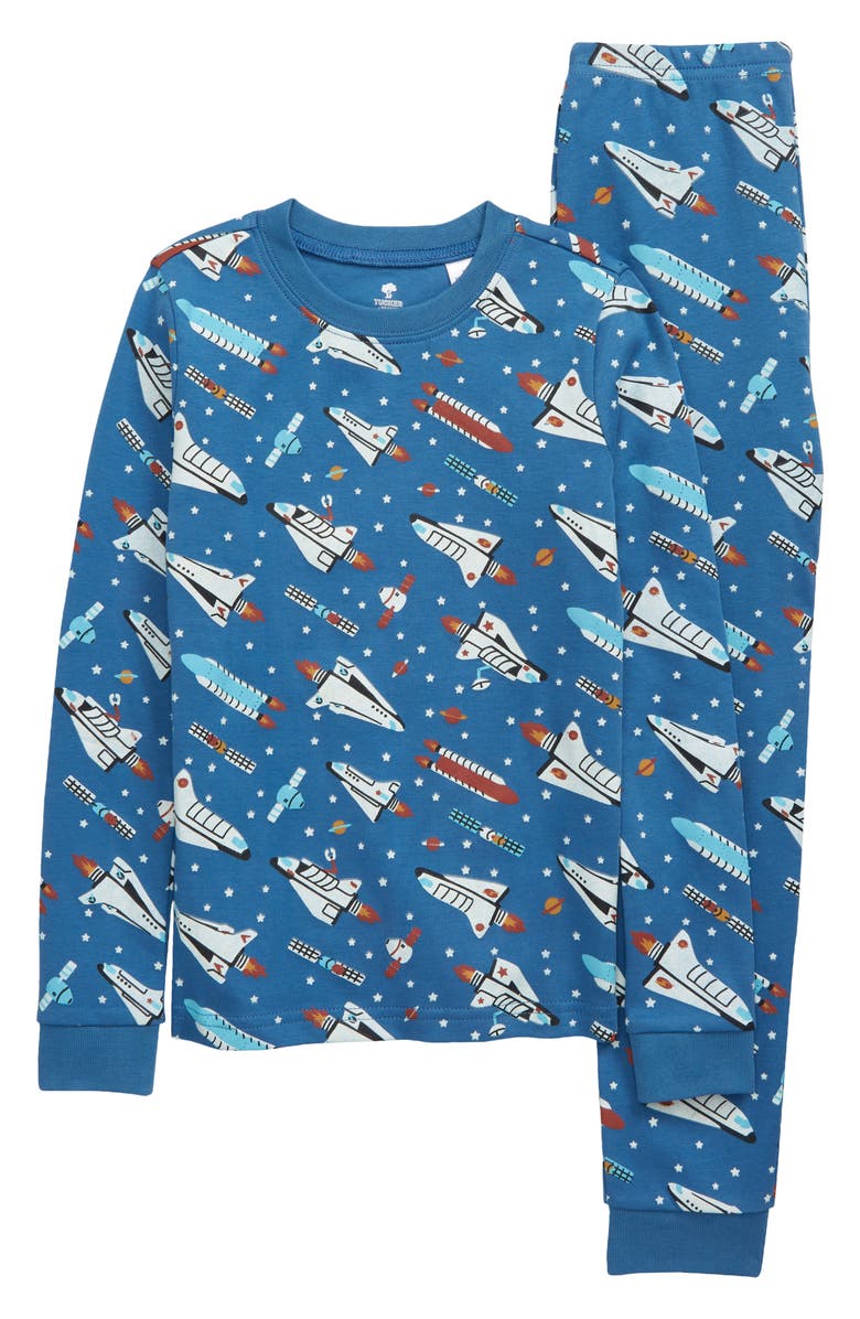 TUCKER + TATE Kids' Glow In The Dark Fitted Two-Piece Pajamas, Main, color, BLUE CALM GALACTIC