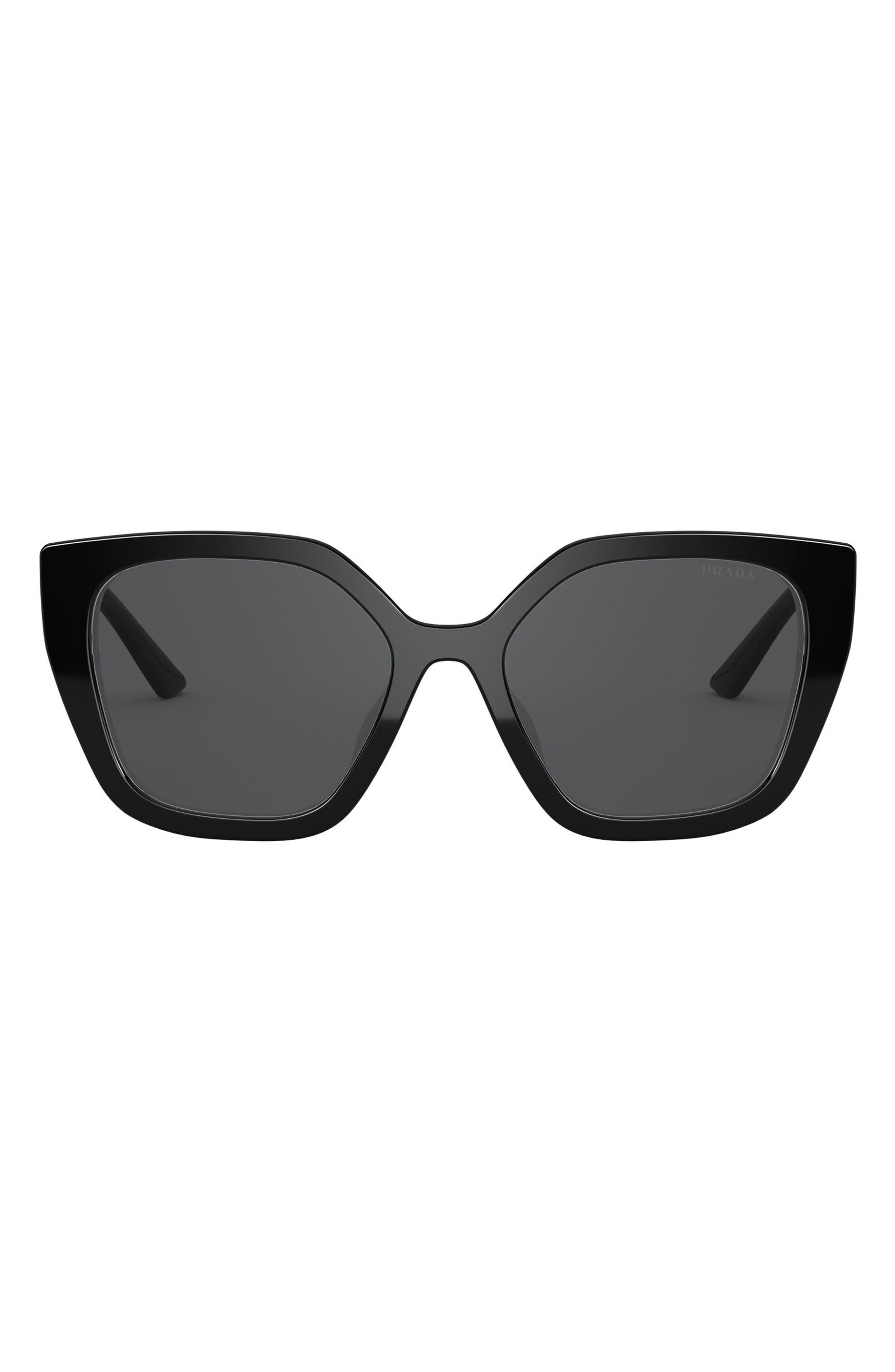 Prada 54mm Rectangular Sunglasses in Black/Ivory/Dark Grey at Nordstrom
