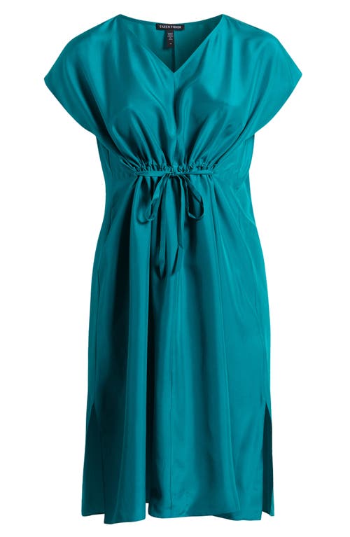 Eileen Fisher Side Tie Silk Midi Dress In Esmeralda