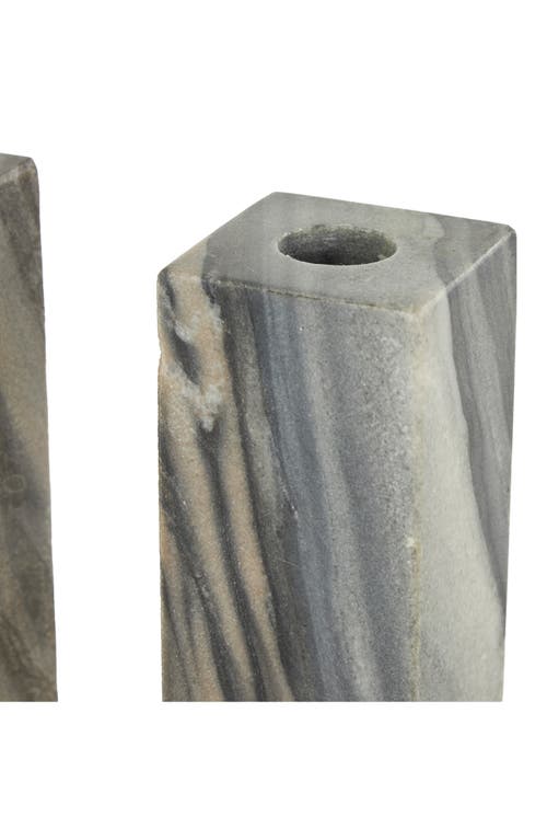 Vivian Lune Home Two Taper Marble Candleholder In Grey Multi