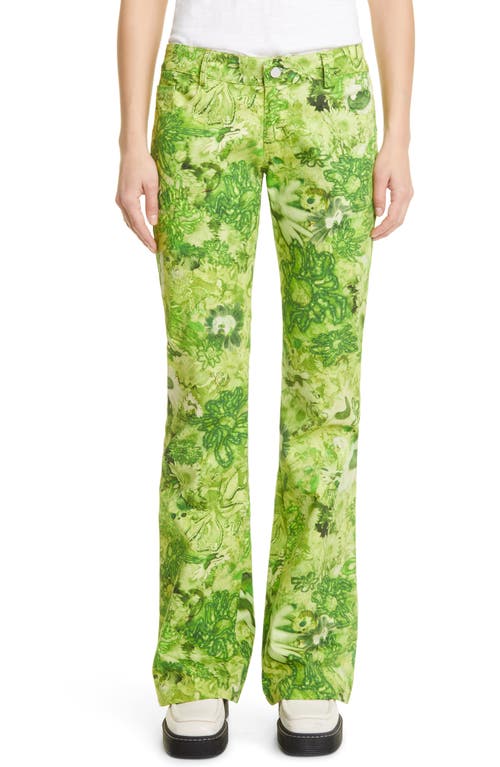 Collina Strada Puddle Floral Print Flare Leg Jeans in Green Sistine