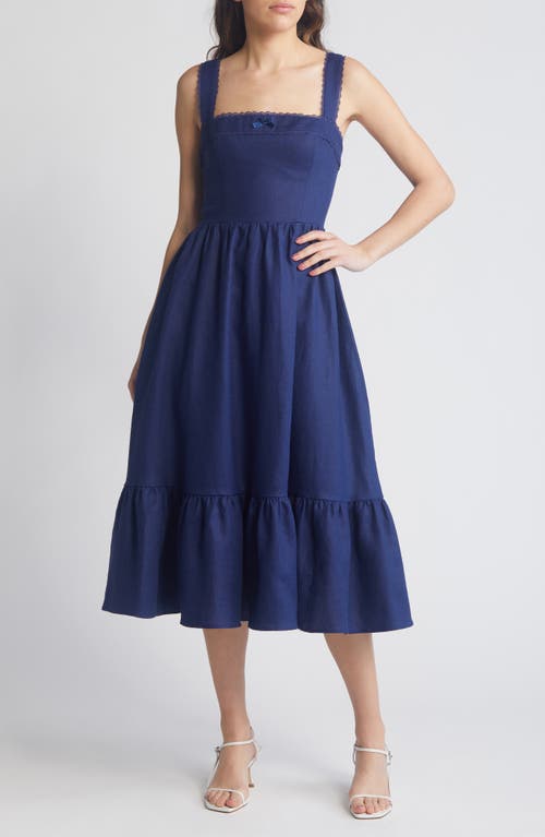 Reformation Rowen Square Neck Smocked Linen Sundress Danube at Nordstrom,