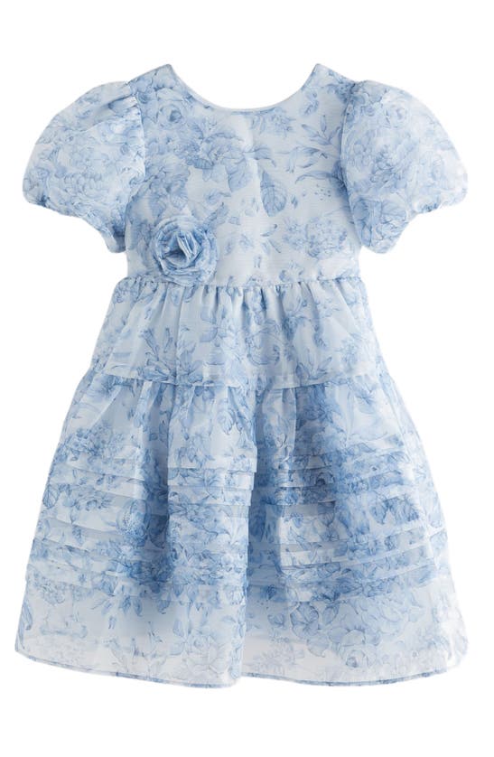 Laura Ashley Kids' Puff Sleeve Organza Dress In Blue Floral