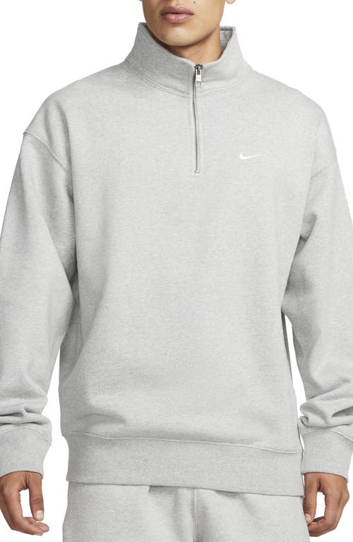 Nike Solo Swoosh Oversize Quarter Zip Sweatshirt In Dark Grey Heather/white