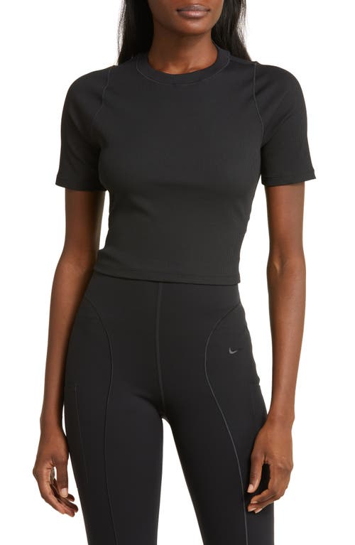 Shop Nike Essential Rib Crop T-shirt In Black/pcg6c