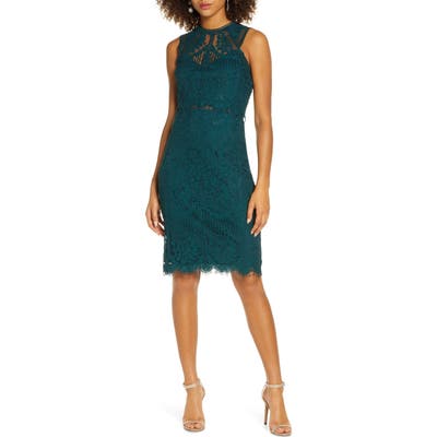 Lulus Sweetness Lace Cocktail Sheath Dress, Green